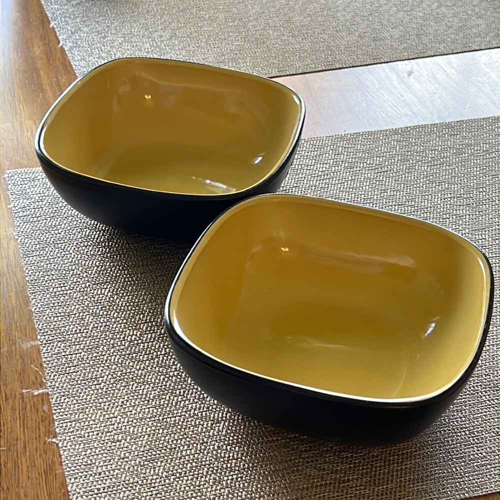 Corelle Hearthstone Mustard Yellow Black Square Soup Salad Cereal Bowl set of 2